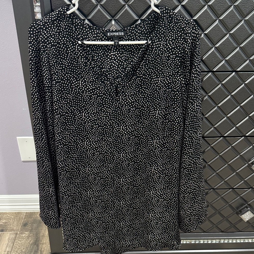 Express Black and White Polka Dot Blouse